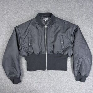 Missguided Cropped Bomber Jacket Womens US 6 Black Puffer Zip Streetwear
